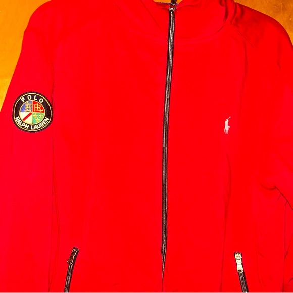 Men Ralph Lauren polo red hooded jacket sweatshirt Large L with arm crest patch - Picture 4 of 5